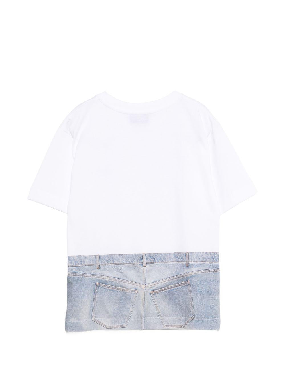 T-shirt per bambina Moschino Kids bianca con stampa denim H7M05GLAA02 10101 MOSCHINO KIDS 