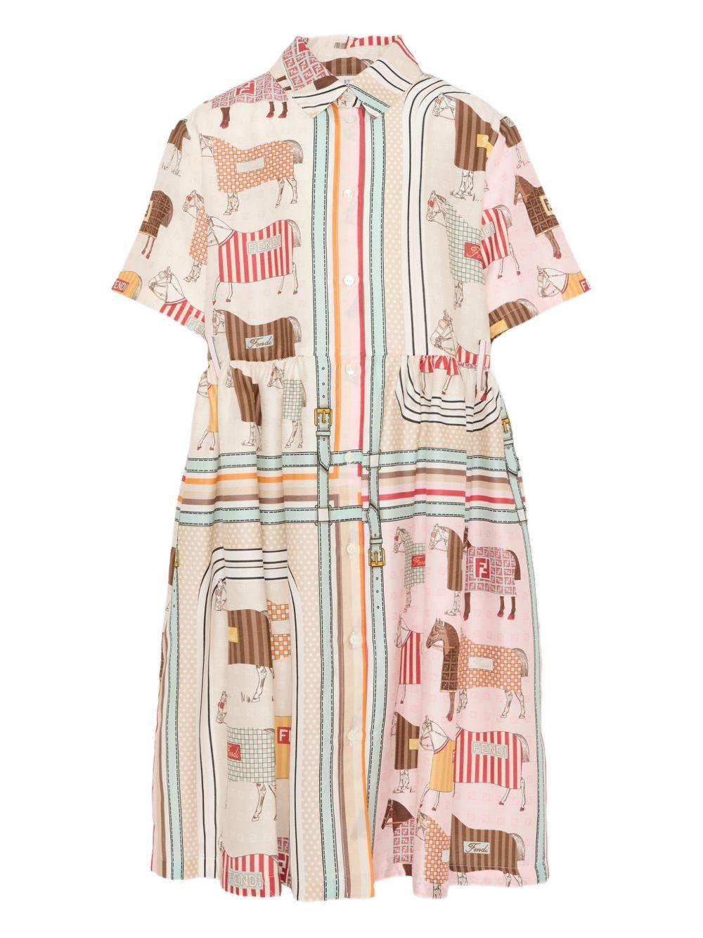 Abito per bambina Fendi Kids beige a righe JFB837 AVVY F0B8F FENDI KIDS 