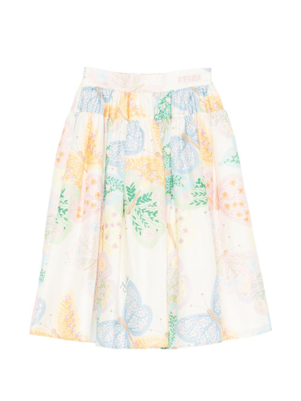 Gonna per bambina Fendi Kids bianca con stampa con farfalle JFE206 AVWM F0ZA0 FENDI KIDS 
