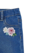 Pantaloni per neonata Monnalisa blu con ricamo a fiori 39G403 7017 0055 MONNALISA KIDS 