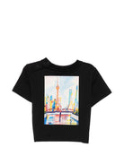T-shirt per neonati Burberry Kids nera con stampa grafica Shanghai Bear 8129769 A1189 BURBERRY KIDS 