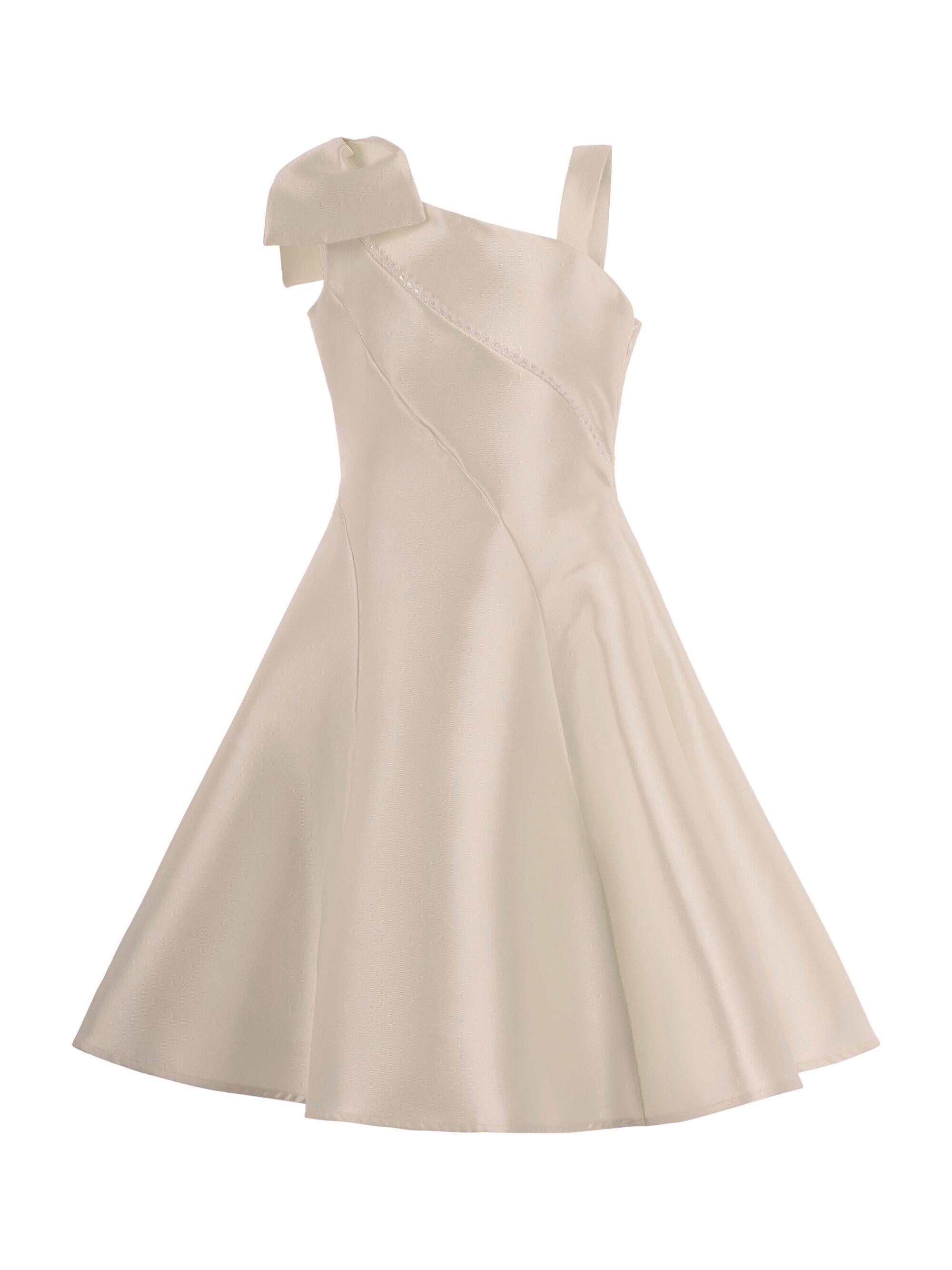 Abito per bambina Monnalisa beige monospalla con fiocco 71G901 7304 0092 MONNALISA KIDS 