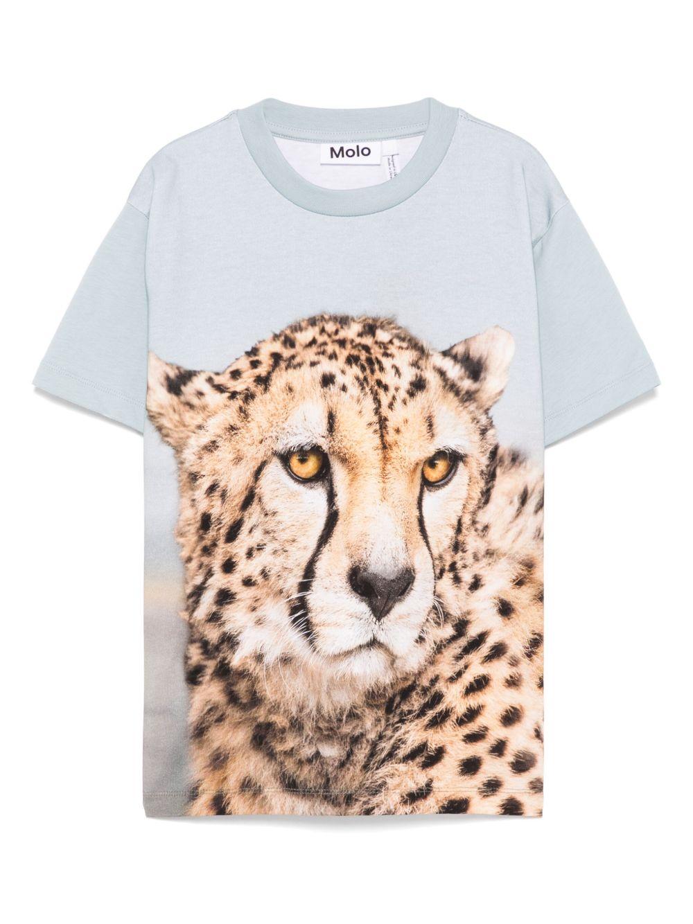 T-shirt per bambino Molo Rubin azzurro con stampa ghepardo 1S25A207 3820 MOLO KIDS 