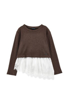 Maglione per bambina Monnalisa Kids marrone con rifinitura in pizzo 41H607 8214 0006 MONNALISA KIDS 