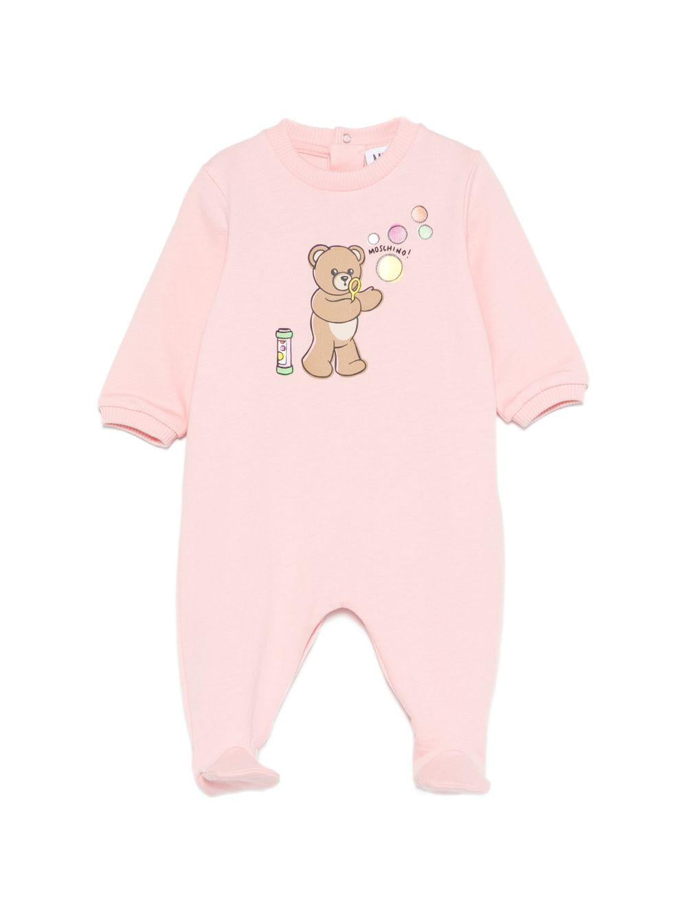 Pigiama per neonata Moschino Kids rosa con stampa grafica Teddy bear MUT04RLCA19 50209 MOSCHINO KIDS 