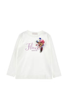 T-shirt per bambina Monnalisa Kids bianca con applicazione a fiori 11H608 8201 0001 MONNALISA KIDS 