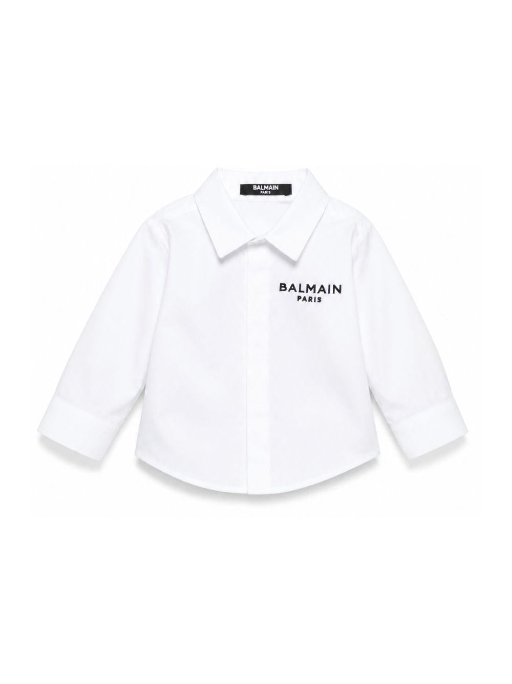 Camicia da neonato Balmain Kids bianca con logo ricamato BY5530 P0562 100NE BALMAIN KIDS 