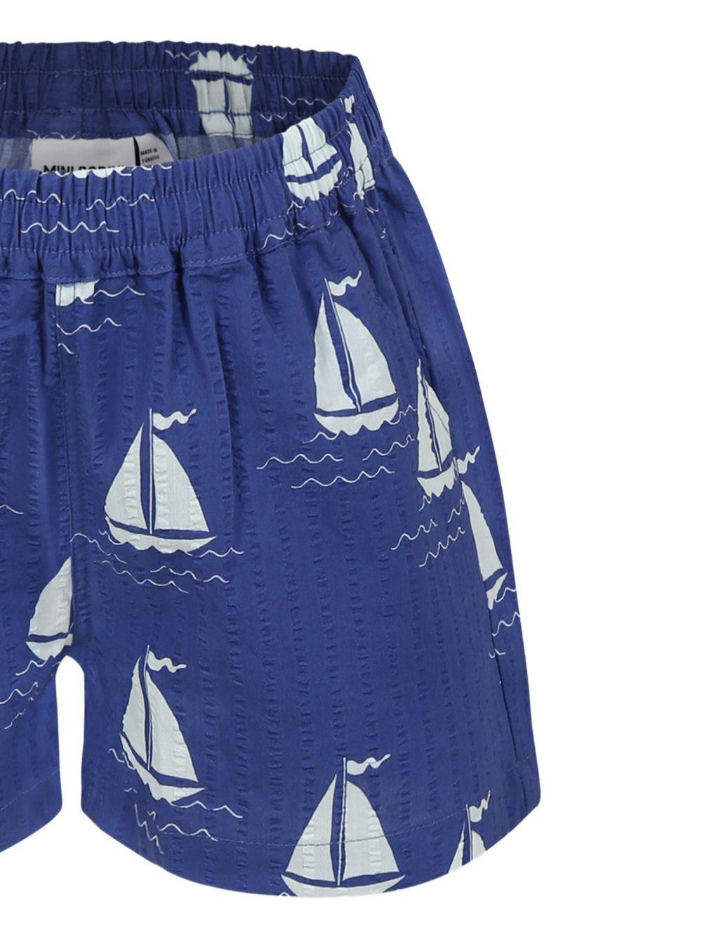 Pantaloncini Barche a vela per bambino Mini Rodini blu con orlo dritto 2523016460 BLUE MINI RODINI 