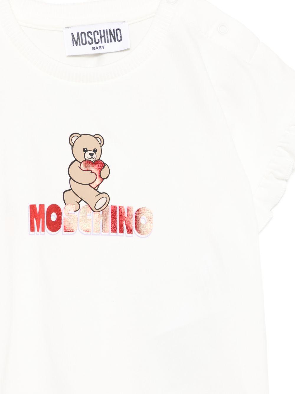 T-shirt per neonata Moschino Kids bianca con stampa Teddy Bear MDM03OLBA00 10063 MOSCHINO KIDS 