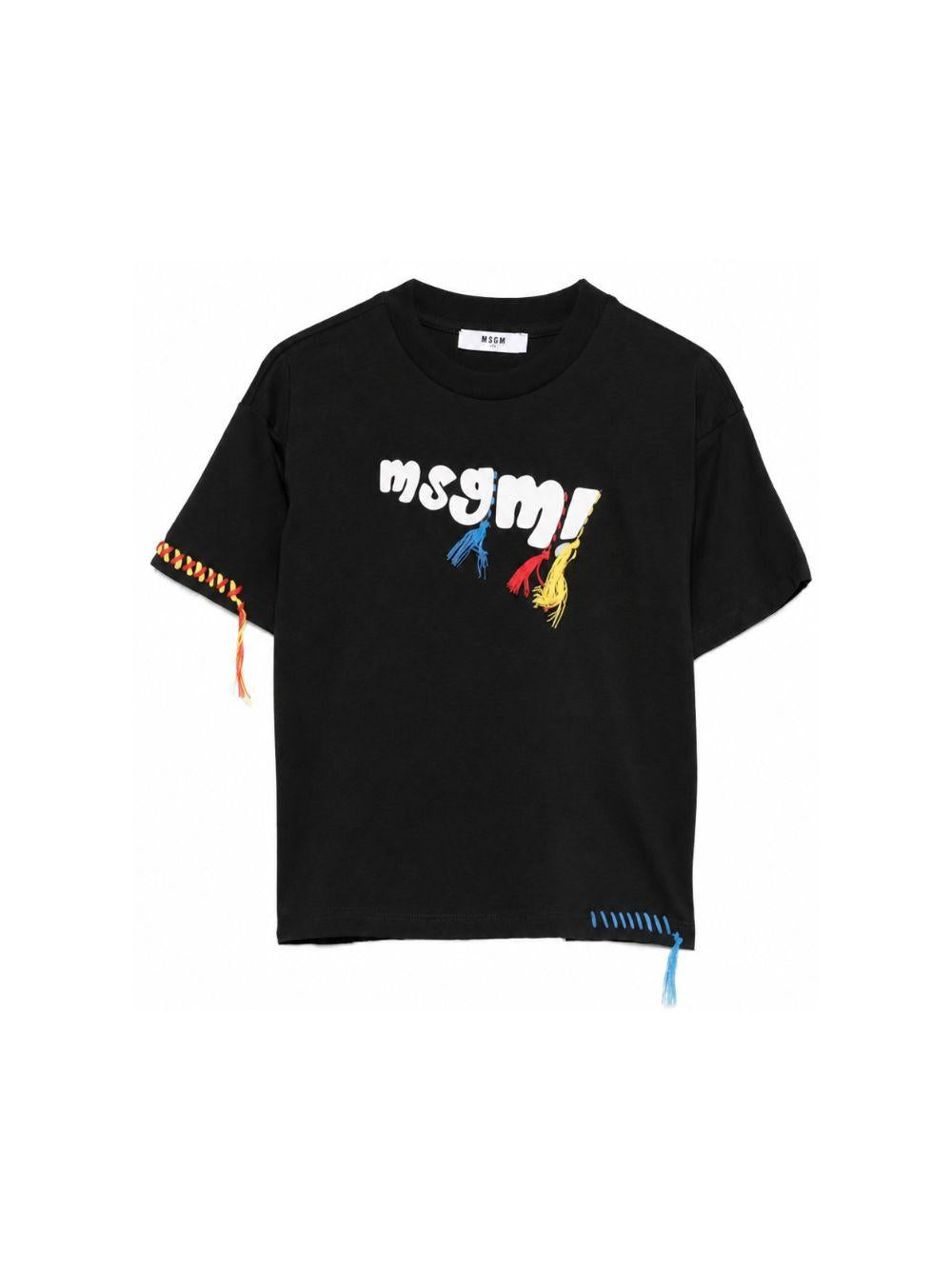 T-shirt per bambina MSGM Kids nera con dettaglio logo S6MSJUTH136 110 MSGM KIDS 