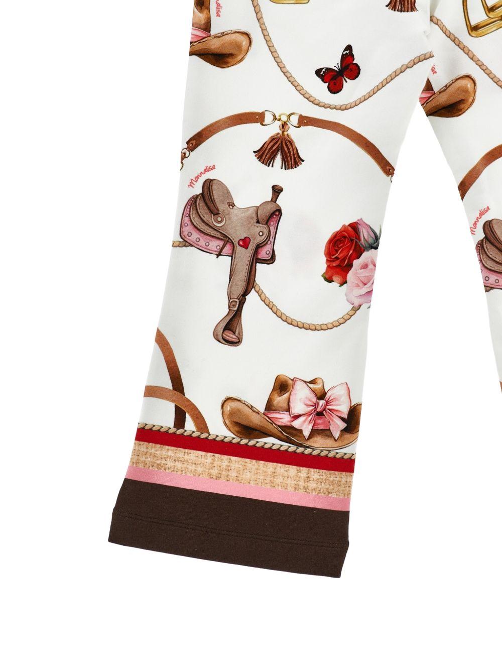 Pantaloni per bambina Monnalisa Kids bianco con stampa grafica all-over 19H401 8005 029F MONNALISA KIDS 