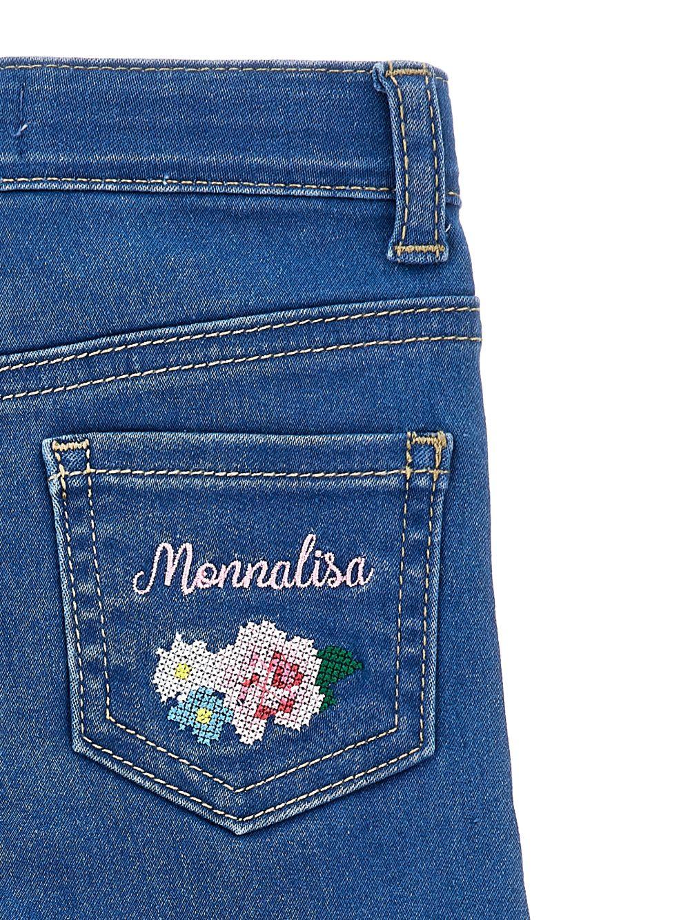 Pantaloni per neonata Monnalisa blu con ricamo a fiori 39G403 7017 0055 MONNALISA KIDS 