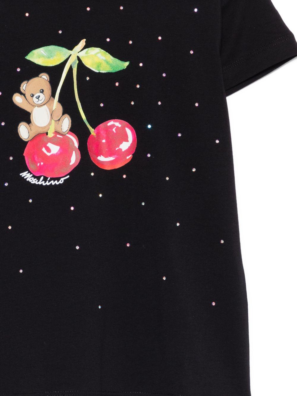T-shirt per bambina Moschino Kids nera con stampa ciliegie HFM06KLBA10 60100 MOSCHINO KIDS 