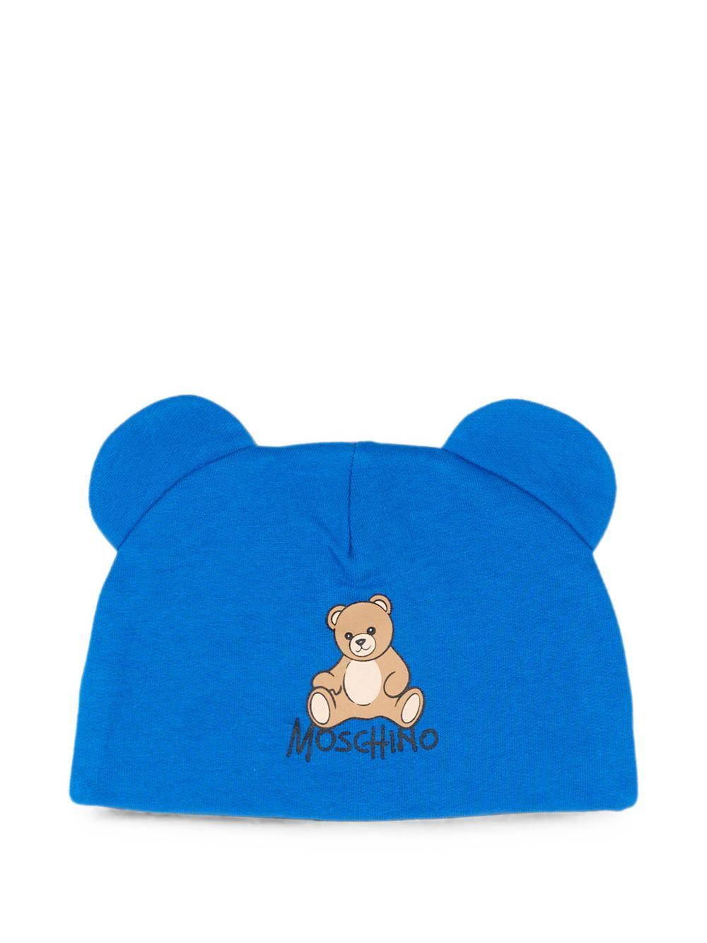 Berretto per neonati Moschino Kids blu con motivo Teddy bear MMX05HLCA40 40157 MOSCHINO KIDS 