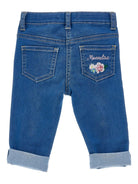 Pantaloni per neonata Monnalisa blu con ricamo a fiori 39G403 7017 0055 MONNALISA KIDS 