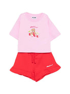 Set t-shirt con shorts per bambina Moschino Kids rosa con stampa HDG01NLCA52 83688 MOSCHINO KIDS 