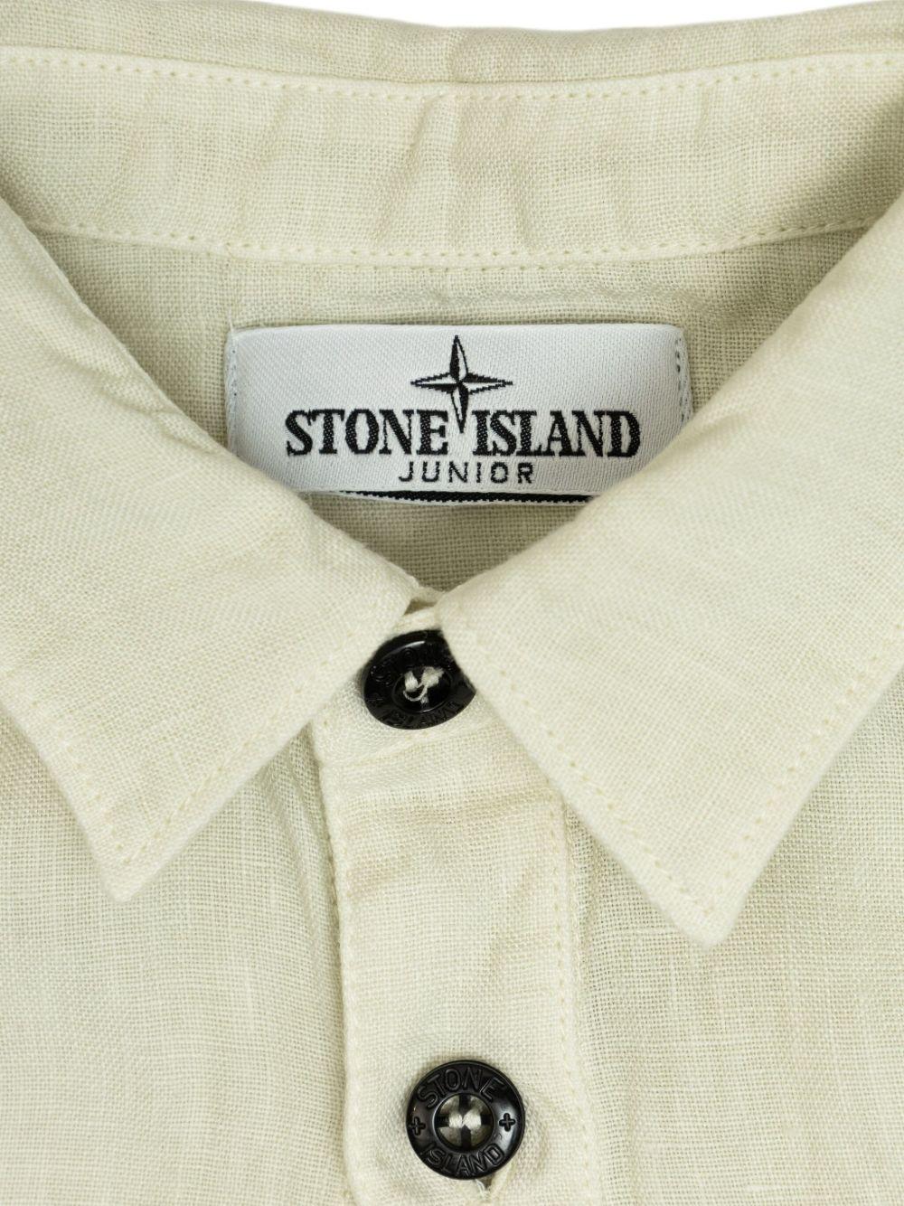 Camicia per bambino Stone Island Junior beige in lino con applicazione Compass K1S161100002S0145 V006A STONE ISLAND JUNIOR 