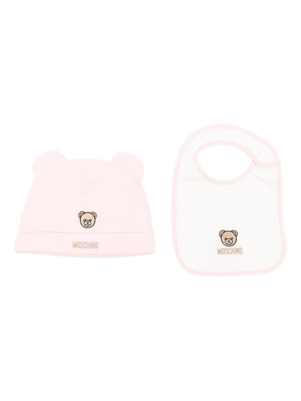 Set berretto e bavaglino per neonata Moschino Kids rosa con motivo Teddy Bear MUY08OLCA60 50209 MOSCHINO KIDS 
