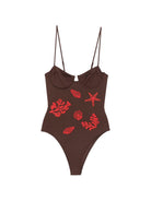 Costume intero per donna MC2 Saint Barth marrone con decorazioni marine MEDE002 08586L MC2 ST. BARTH 