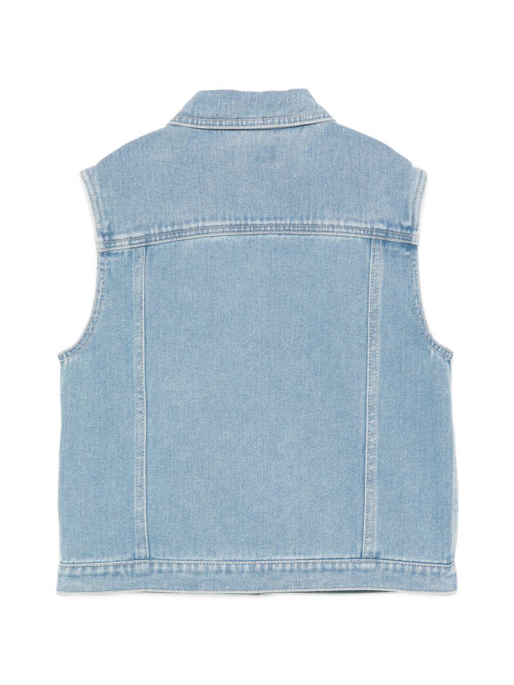 Gilet per bambino Moschino Kids in denim con applicazione HUN001L0E37 41100 MOSCHINO KIDS 