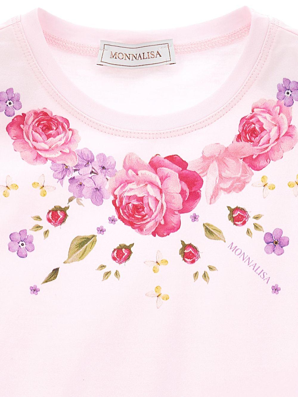 T-shirt per bambina Monnalisa rosa con stampa a fiori 11G605 7201 0090 MONNALISA KIDS 