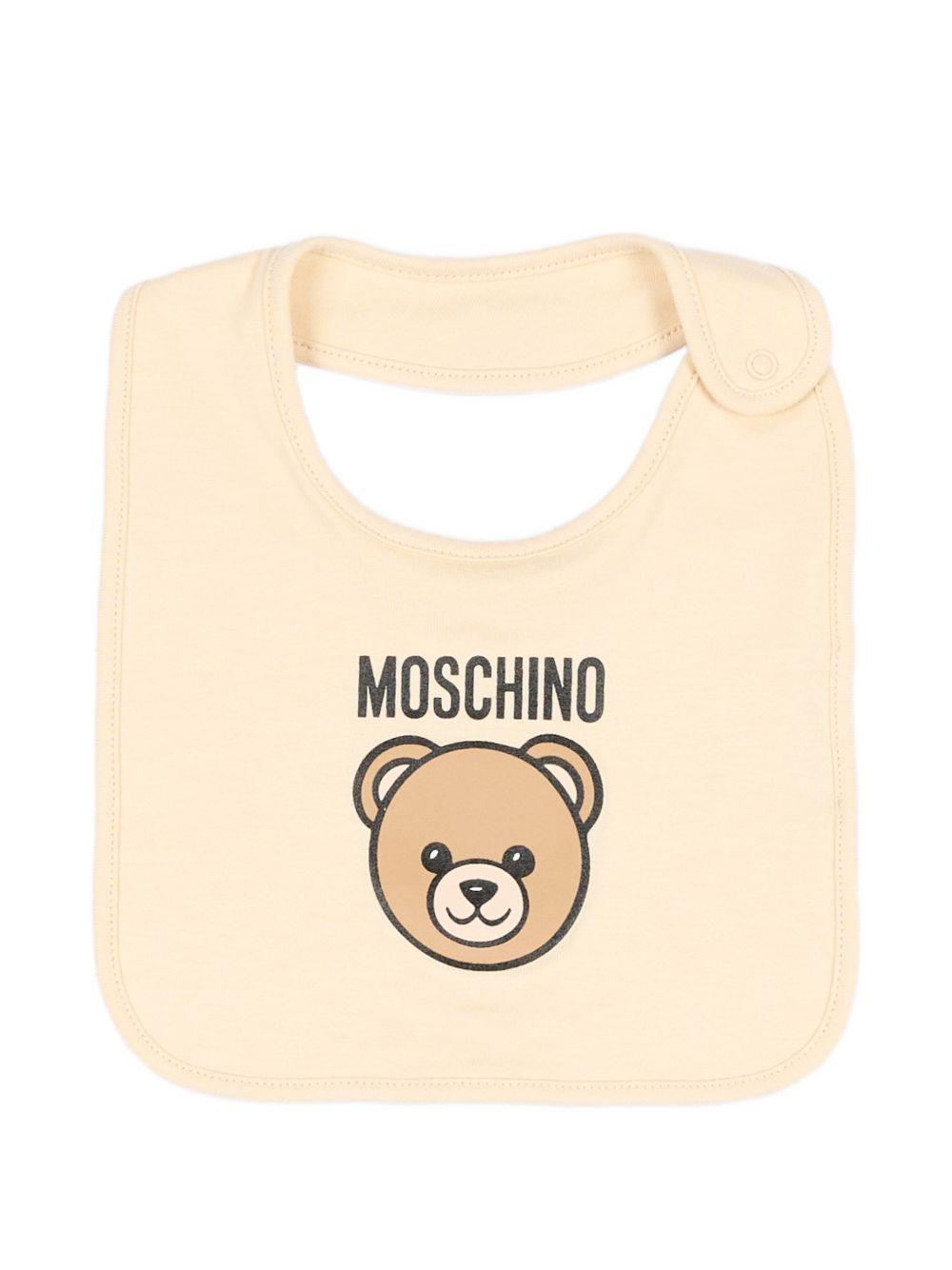 Set tutina, berretto e bavaglino per neonati Moschino Kids beige con stampa Teddy Bear MUY09PLCA40 20404 MOSCHINO KIDS 