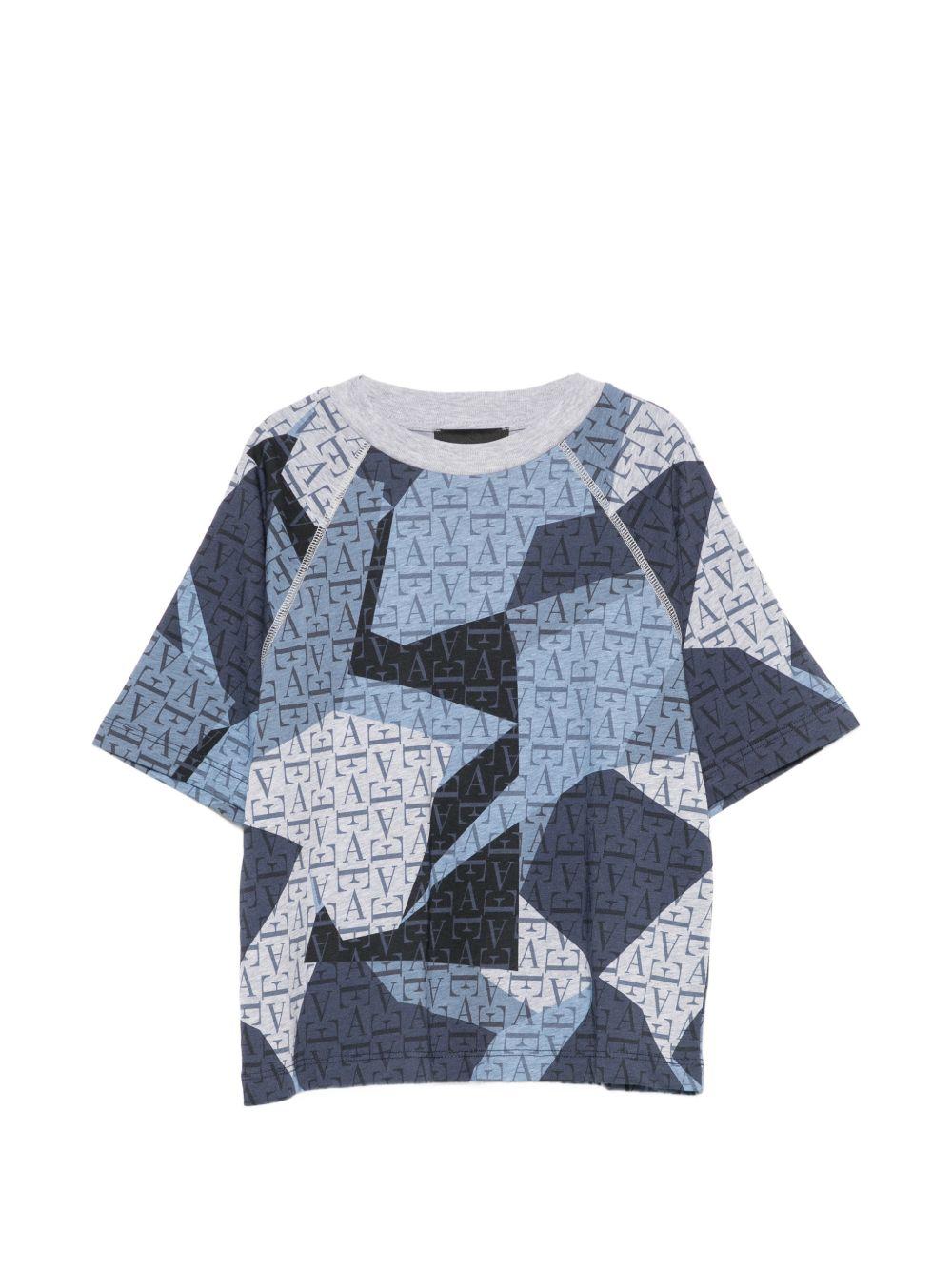T-shirt per bambino Emporio Armani Kids blu con stampa monogramma all-over EB001655 AF28513 F8266 EMPORIO ARMANI KIDS 