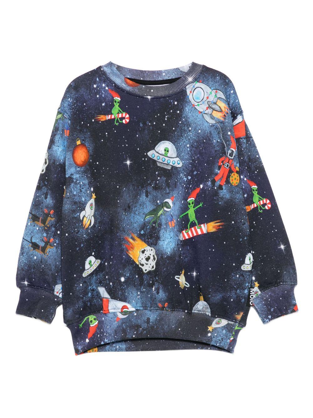 Felpa per bambino Molo blu con stampa spaziale 1W25J201 9414 MOLO 