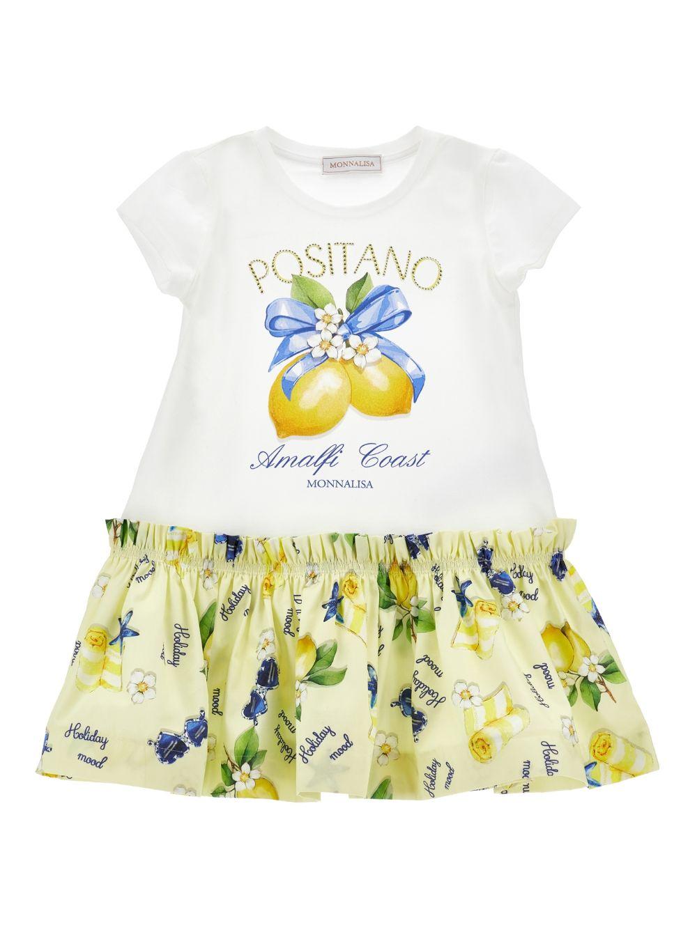 Abito per bambina Monnalisa multicolore con stampa grafica limoni sul davanti 11G916RU 7201 9914 MONNALISA KIDS 