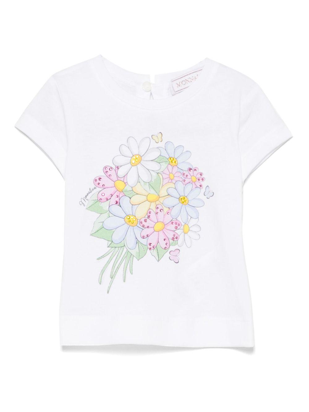 T-shirt per neonata Monnalisa bianco in jersey con stampa bouquet 39E612 5002 0099 MONNALISA KIDS 