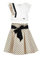 Set t-shirt e gonna per bambina Monnalisa beige con stampa a pois 11G504 7600 0350 MONNALISA KIDS 