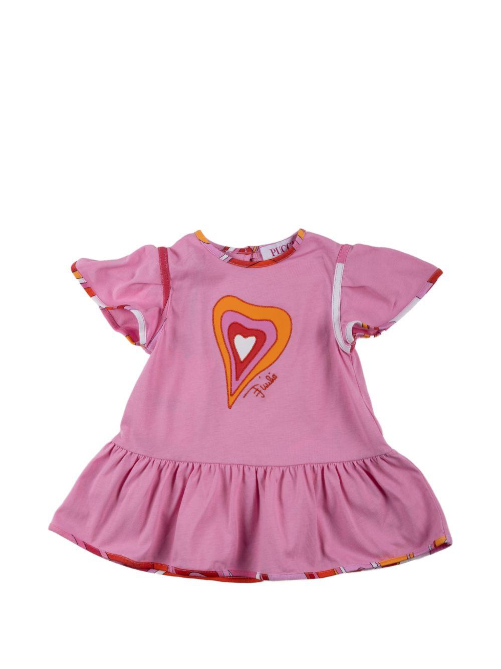 Abito per neonata Emilio Pucci Junior rosa con stampa grafica e ruches PY1041 Z3672 552AR EMILIO PUCCI KIDS 