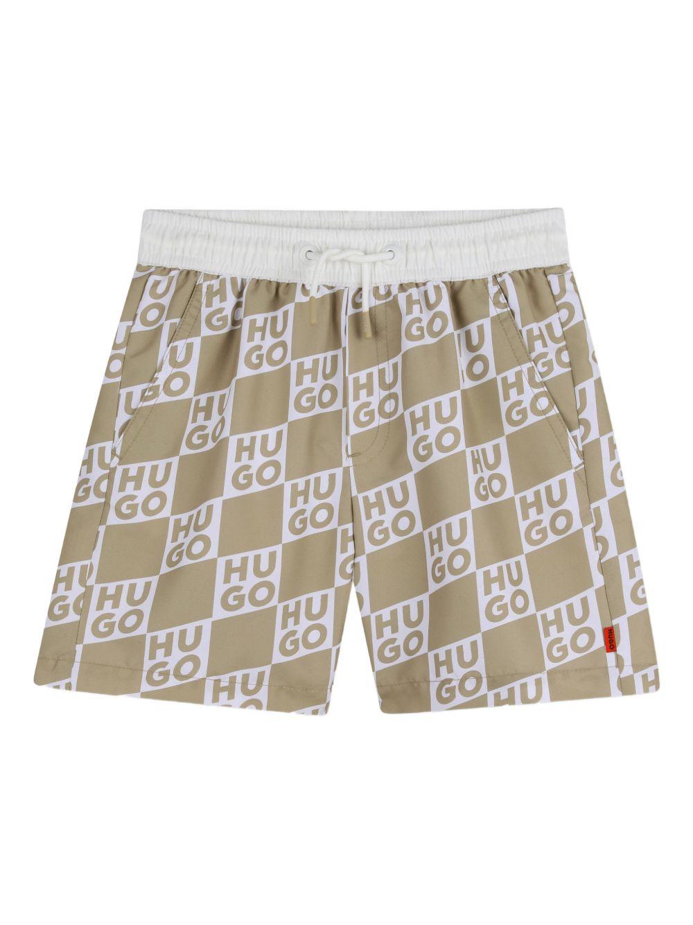 Costume da bagno per bambino Hugo Kids biege con stampa logo all-over G00979 23B Hugo KIDS 