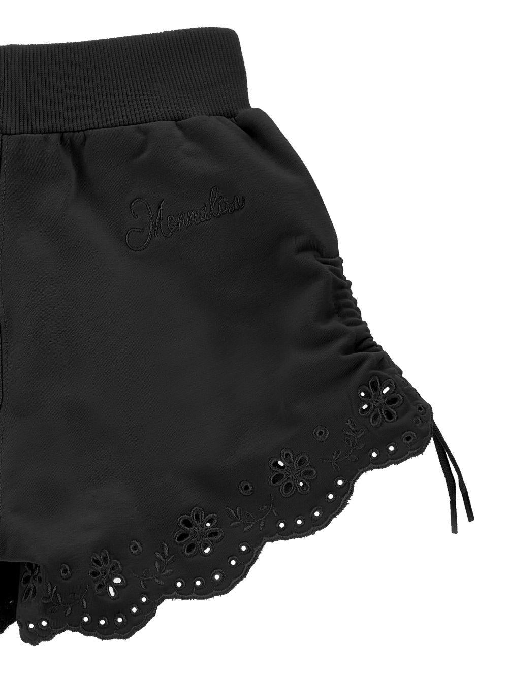 Shorts per bambina Monnalisa neri con orlo a smerlo 17G401 7014 0050 MONNALISA KIDS 