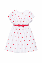 Abito per bambina Monnalisa bianco con cintura ricamo a fragole 31G914 7944 9944 MONNALISA KIDS 