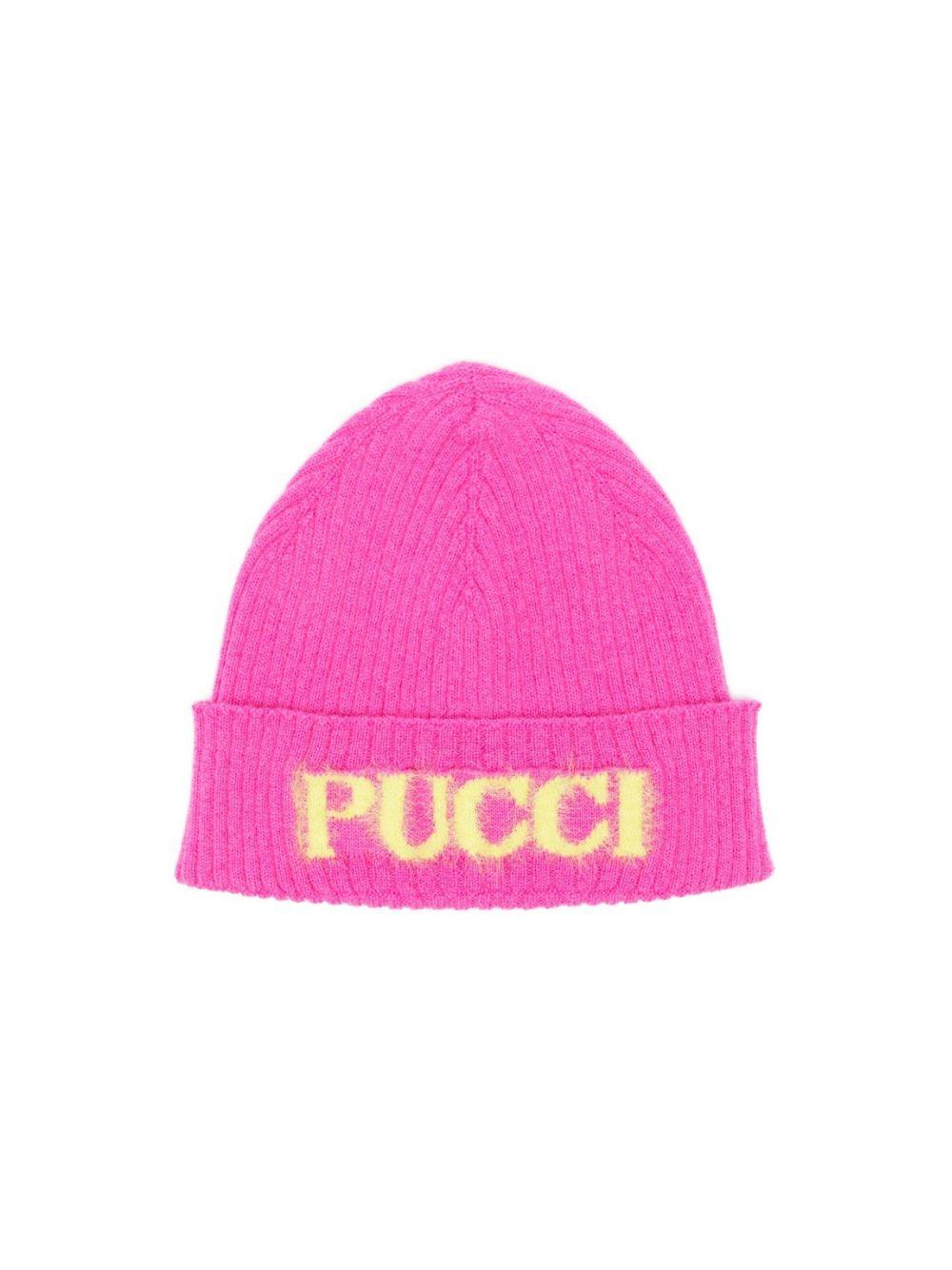 Berretto per neonata Emilio Pucci Junior fucsia con logo intarsiato PZ0037 Z2362 543 EMILIO PUCCI KIDS 