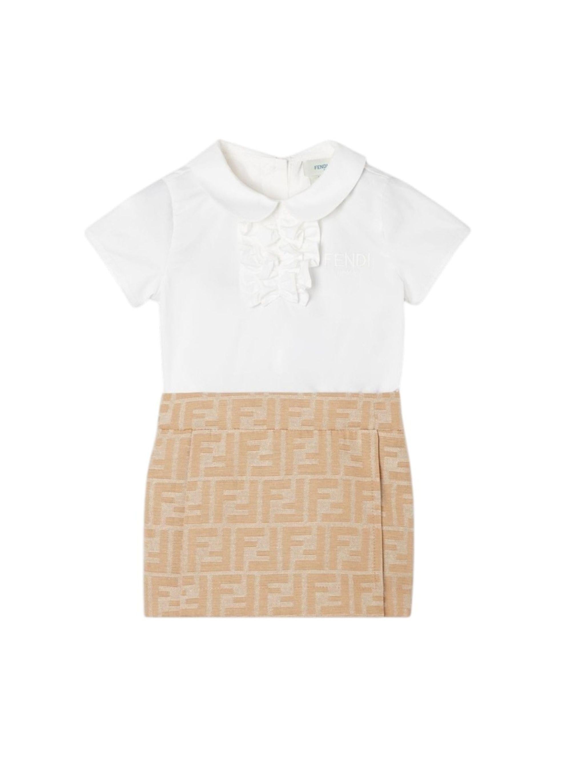 Abito per neonata Fendi Kids beige con gonna in tessuto jacquard BFB583 AQTK F1P2N FENDI KIDS 
