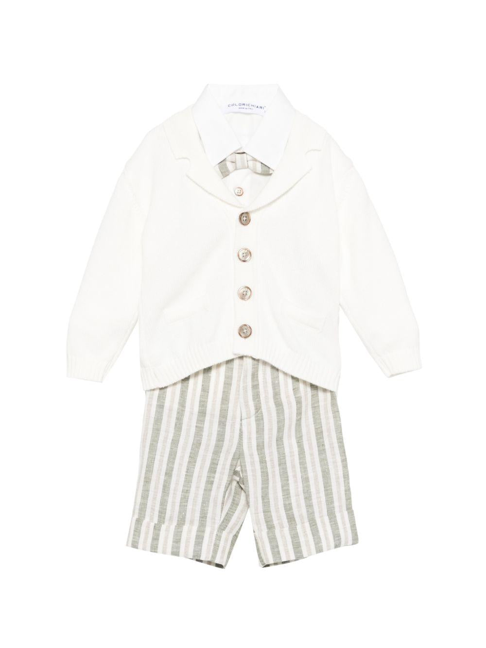 Set cardigan con salopette per neonato Colorichiari bianco a righe (3 pezzi) MN408410 4878 35 COLORICHIARI KIDS 