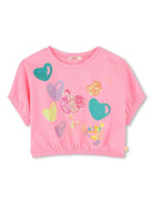 T-shirt con paillettes per bambina Billieblush rosa con motivo a cuori U20937 462 BILLIEBLUSH 