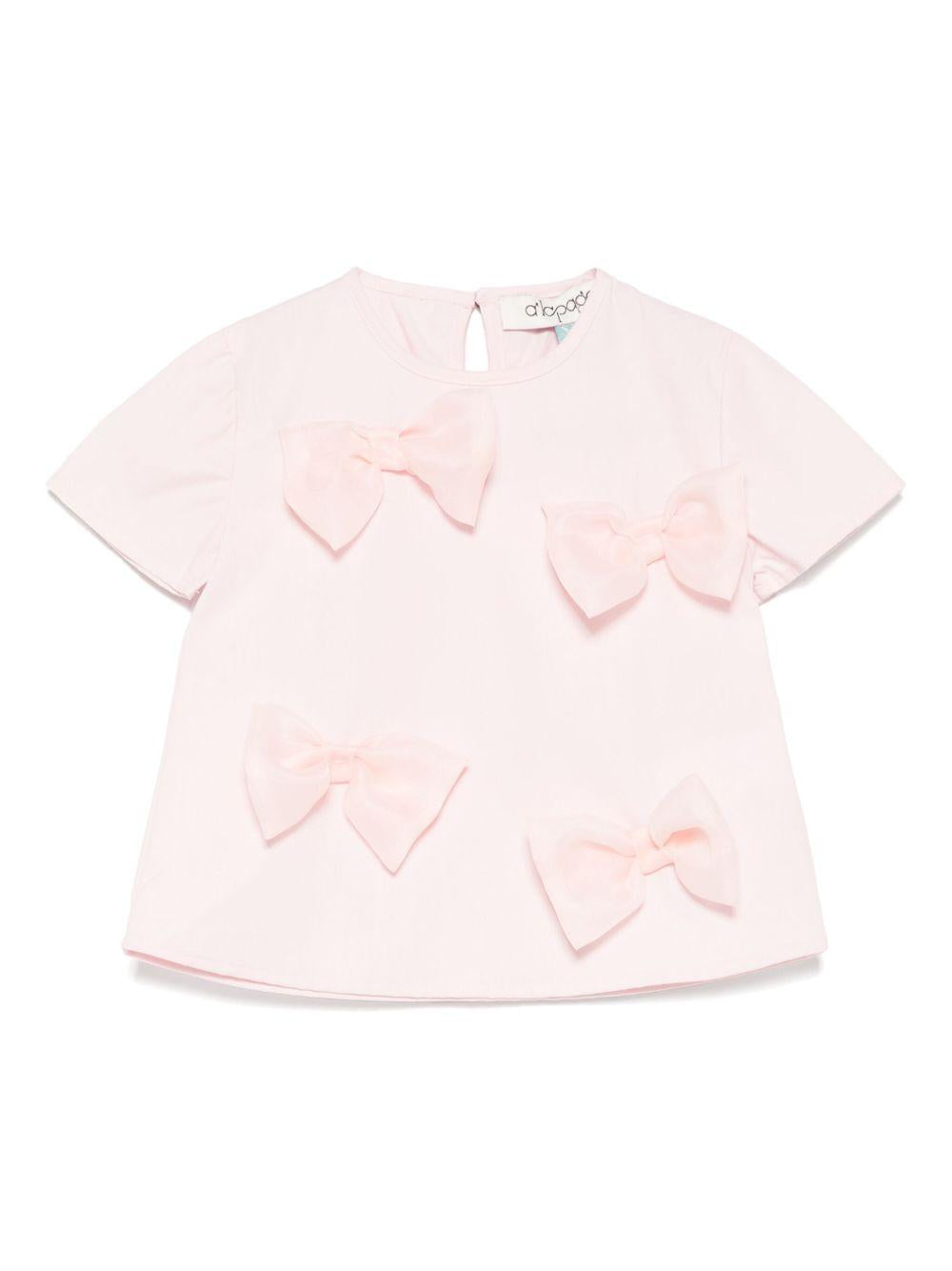 T-shirt per neonata A'lapage rosa in cotone con dettaglio fiocchi AL09 ROSA A'LAPAGE KIDS 
