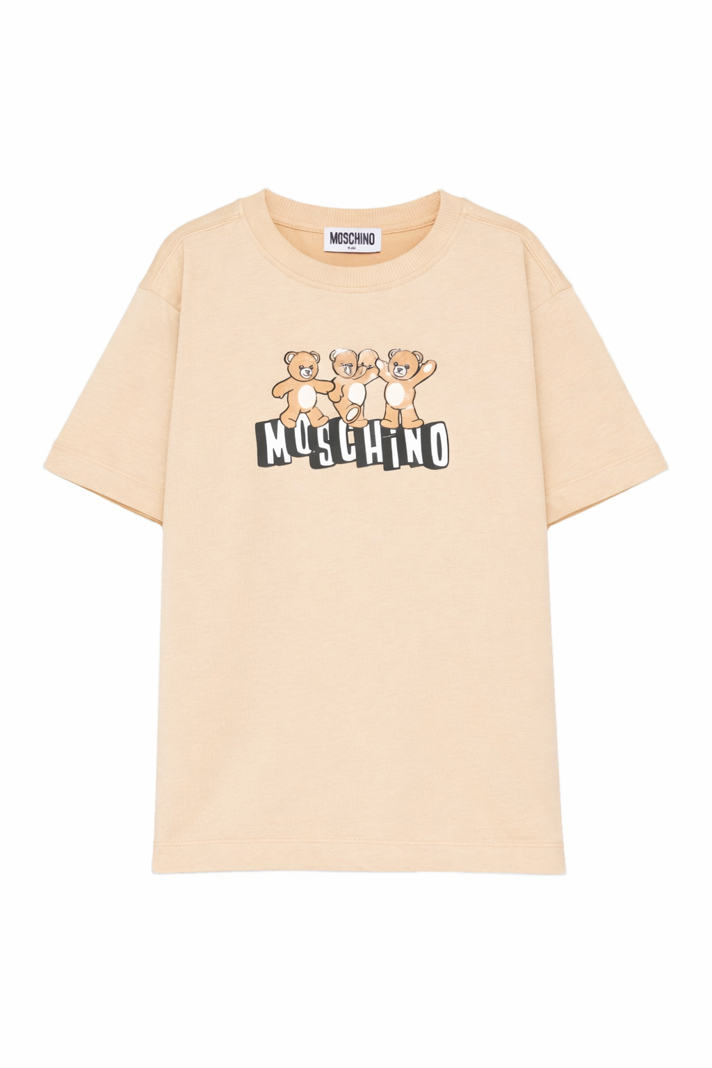 T-shirt per bambini Moschino Kids beige con stampa tre Teddy Bear HUM05PLAA23 20829 MOSCHINO KIDS 