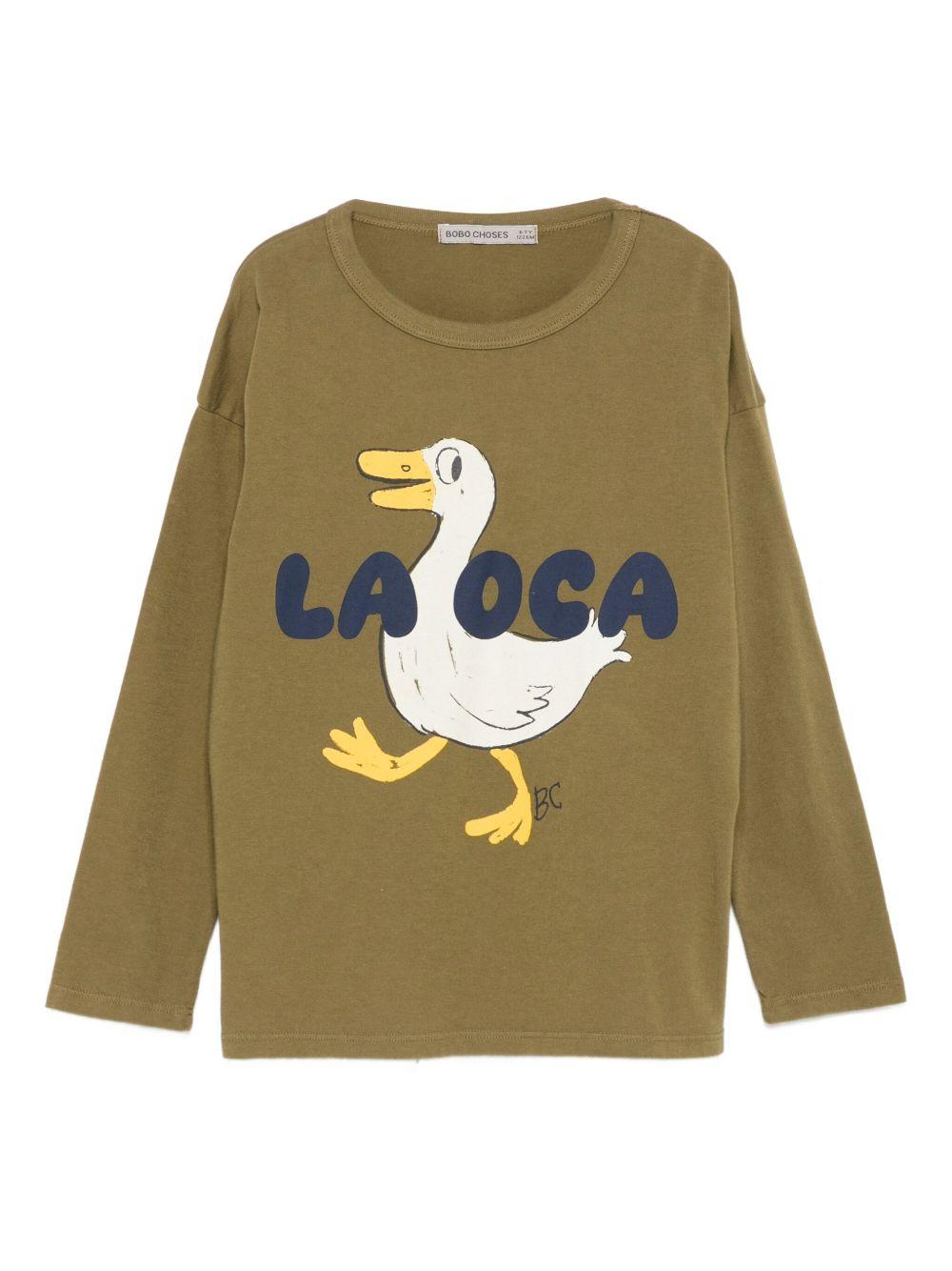 T-shirt per bambino Bobo Choses verde con stampa oca B225AC017 370 BOBO CHOSES 