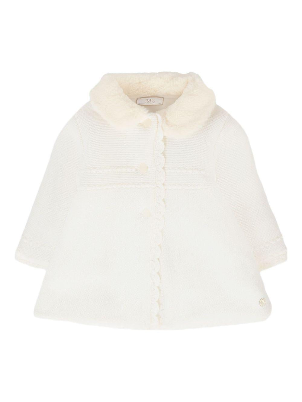 Cappotto per neonata Paz Rodrìguez bianco con colletto in pelliccia sintetica 009-112843 60 H56 PaZ RODRIGUEZ 