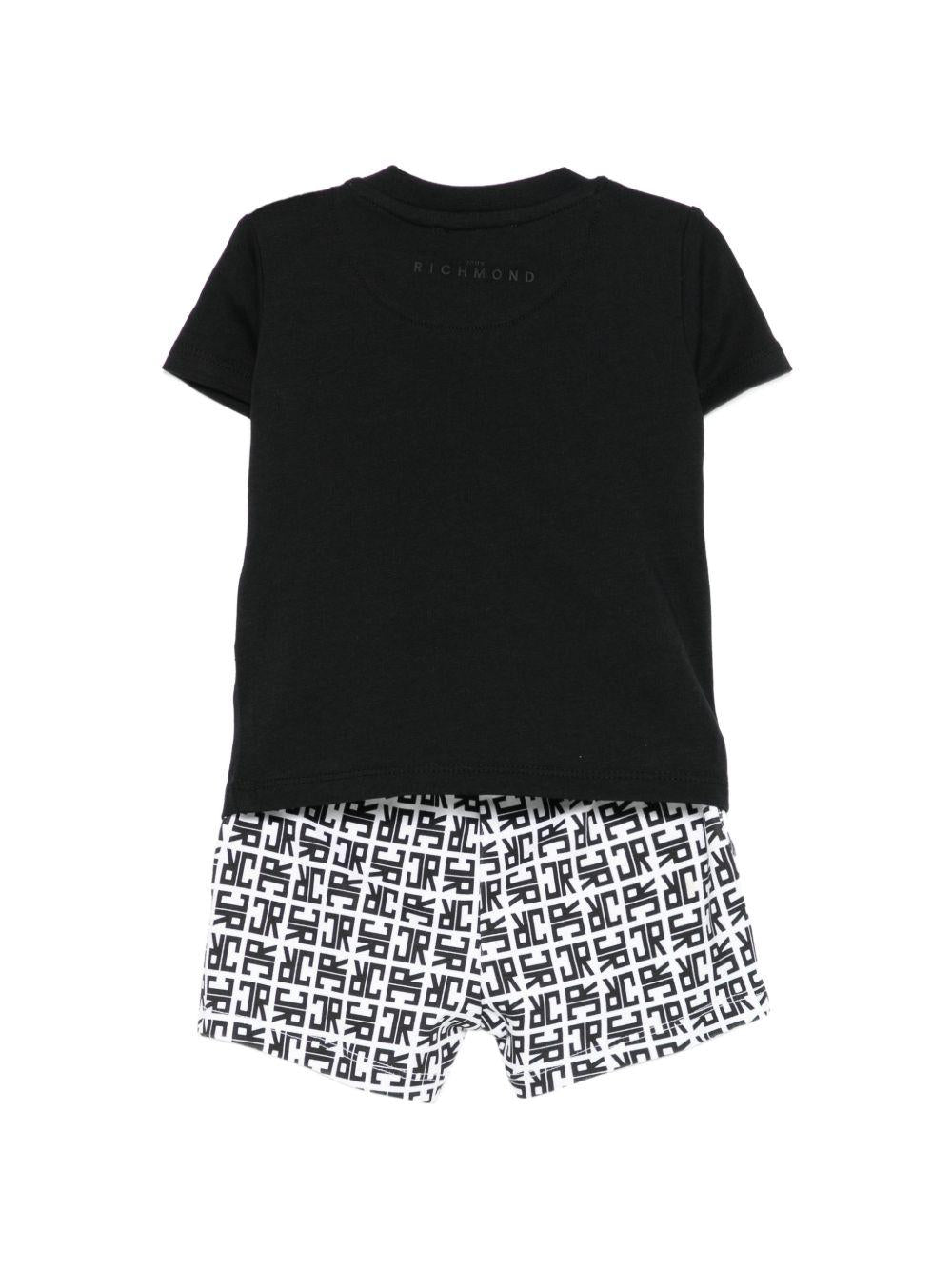 Completo t-shirt e shorts per neonato John Richmond Junior nero con dettagli logo RIP26023CJ BLACK JOHN RICHMOND KIDS 