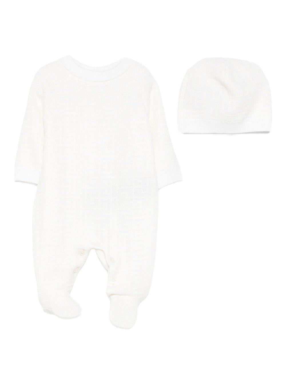 Set tutina e berretto per neonati Balmain Kids bianco con stampa geometrica BXB03A W0012 100 BALMAIN KIDS 
