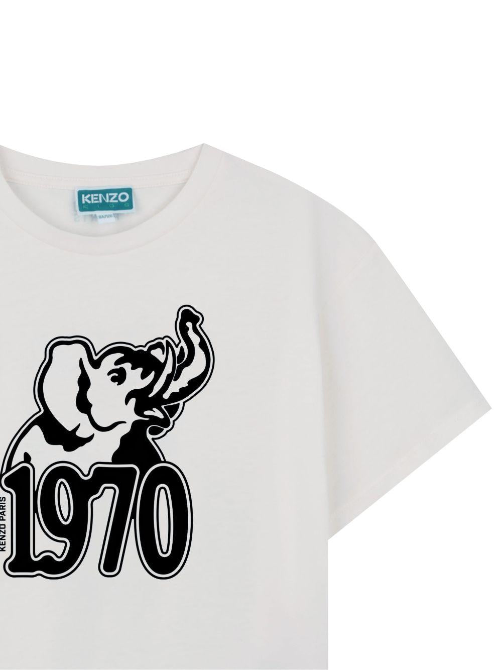 T-shirt per bambino Kenzo Kids bianca con stampa grafica sul davanti K61672 117 KENZO KIDS 