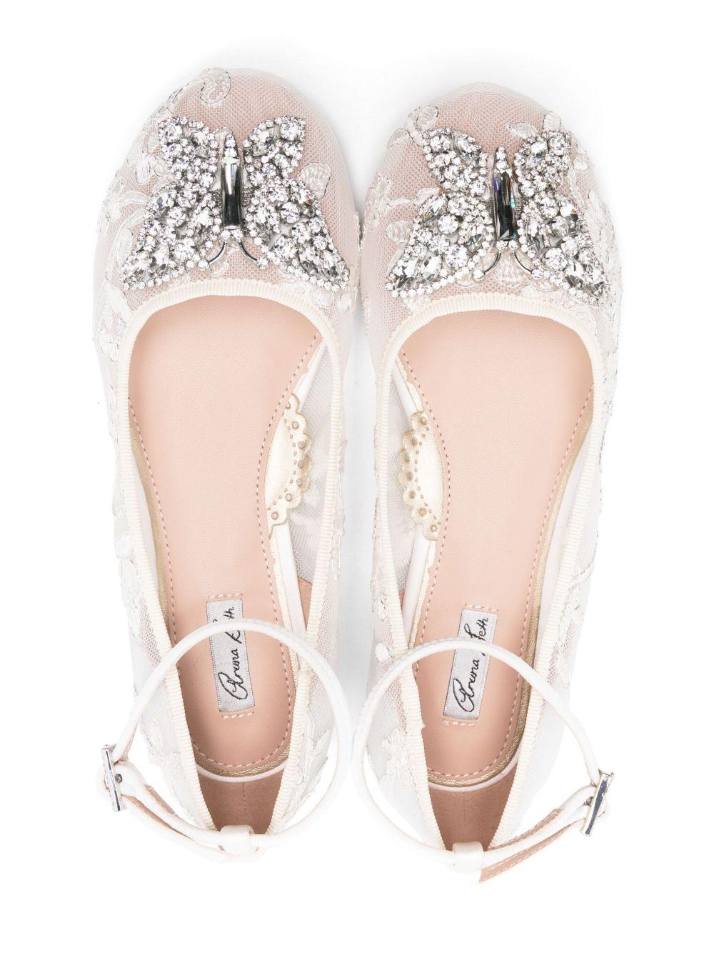 Ballerine per bambina Aruna Seth bianche con ricamo e decorazione in cristalli AS76 IVORY ARUNA SETH KIDS 