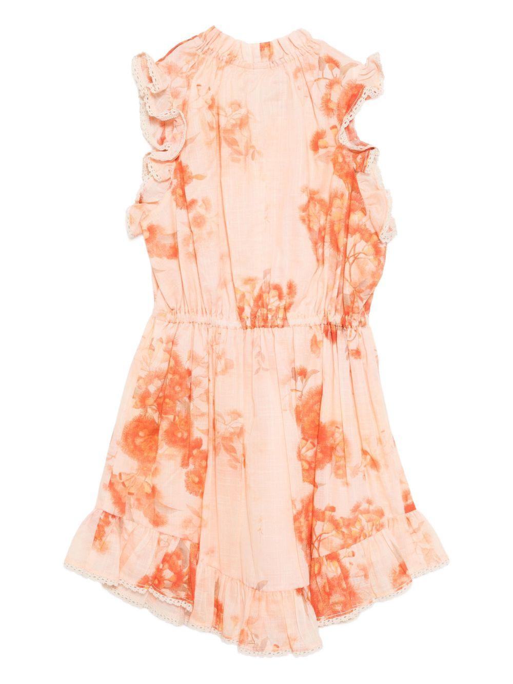 Abito Tallow per bambina ZIMMERMANN Kids arancione con stampa floreale 1897DS S255 ZIMMERMANN KIDS 