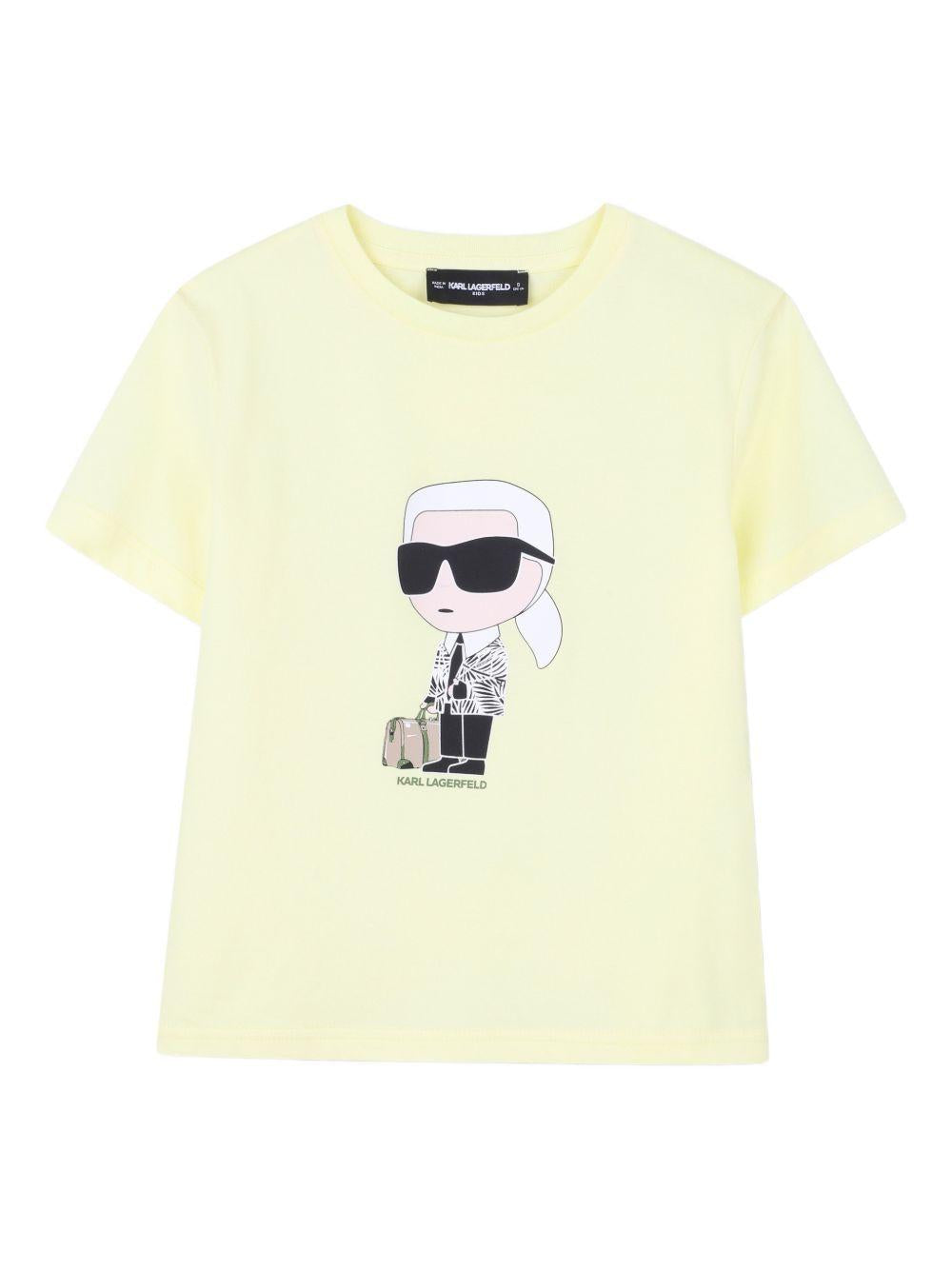 T-shirt per bambino Karl Lagerfeld Kids gialla con stampa grafica Karl sul davanti Z31094 556 KARL LAGERFELD KIDS 