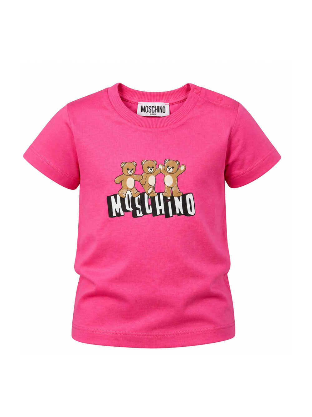 T-shirt per neonati Moschino Kids fucsia con stampa tre Teddy Bear sul davanti MUM04KLAA17 50533 MOSCHINO KIDS 